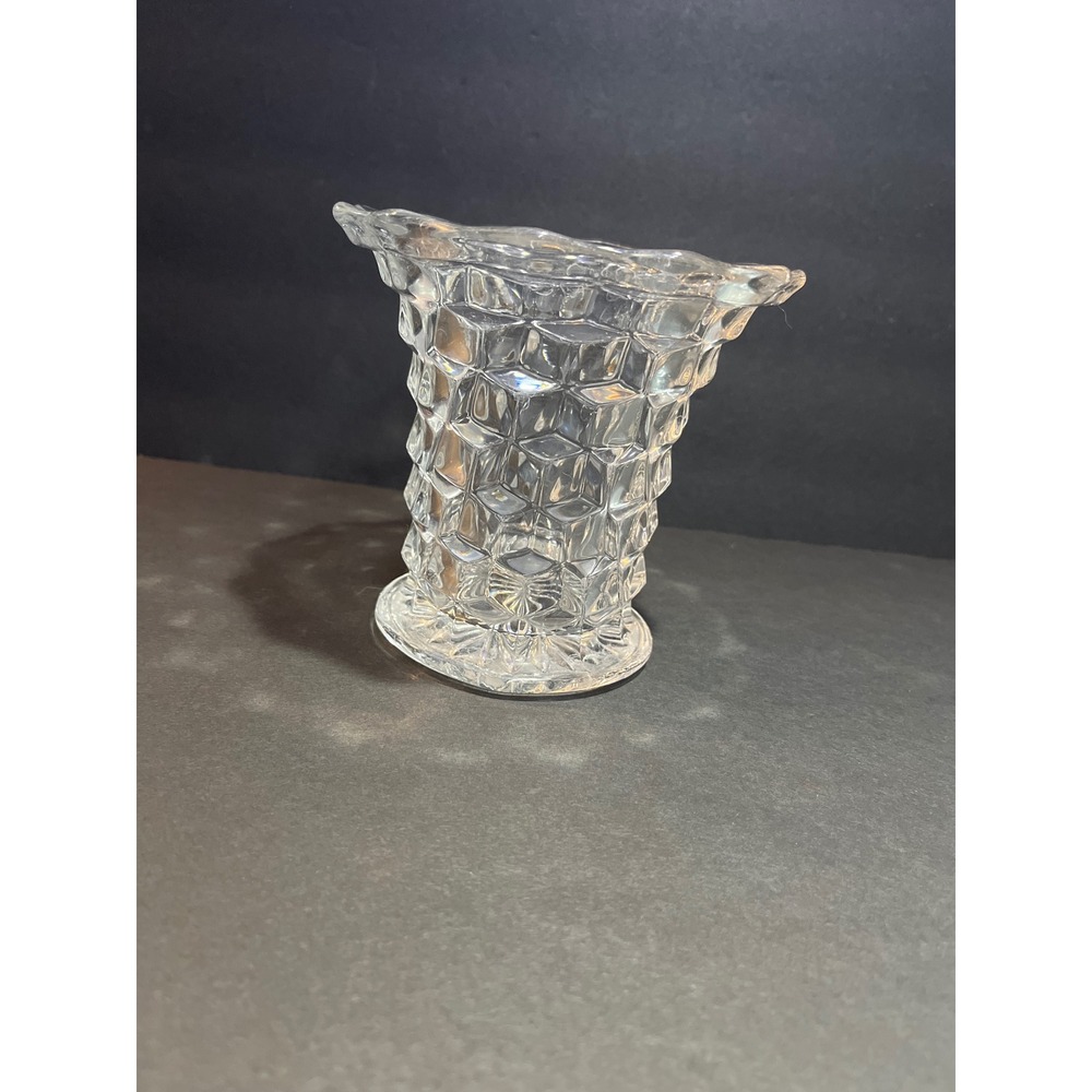 Vintage Fostoria Glass crystal cube pattern Vase Ruffled Rim 5 Inch